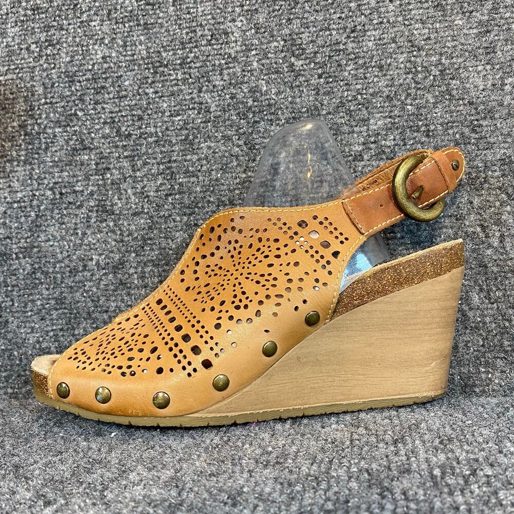 PIKOLINOS Perforated Tan Leather Wedge Slingback Buckle Sandals EU 39 US 9
